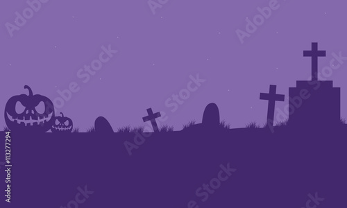 Pumpkins halloween in tomb silhouette