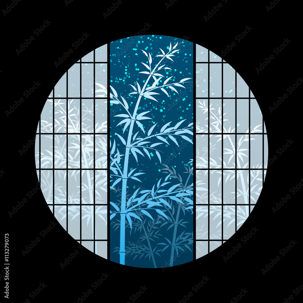 竹 夜空 七夕 丸窓 和風 Stock ベクター Adobe Stock