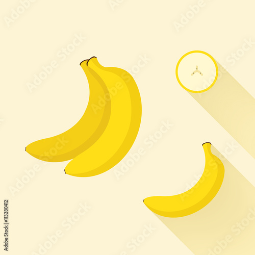 Fresh banana fruits, Set banana.Peeled and sliced bananas