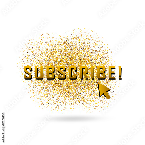 Gold vector subscribe button with cursor in golden flat design