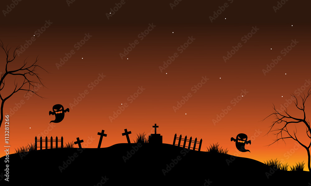 Silhouette of ghost in tomb