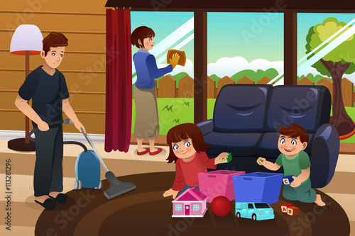 Family Cleaning House