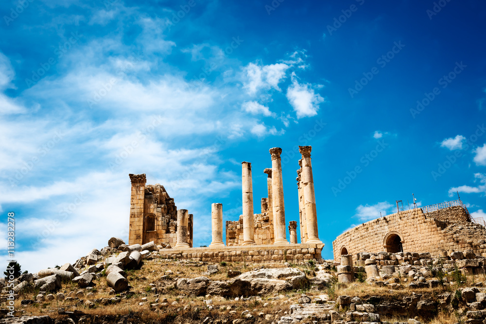 Colums of ancient Roman city of Gerasa,  Jerash, Jordan.