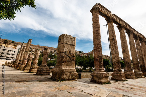 Colums at the roman amphitheatre in old city of Amman, Jordan