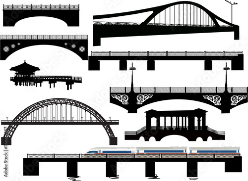 nine different bridges collection isolated on white