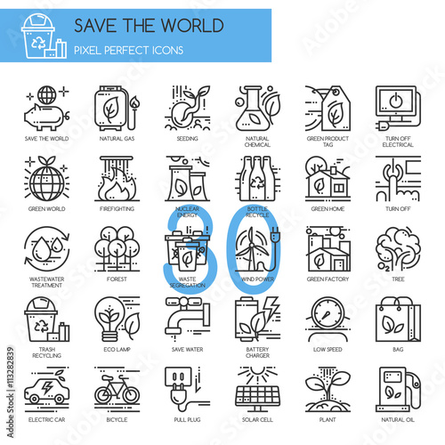 Save the world , thin line icons set , Pixel Perfect Icons