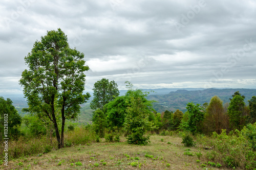 Top view of naturel mountains landscape with black rain clouds in the rainy season