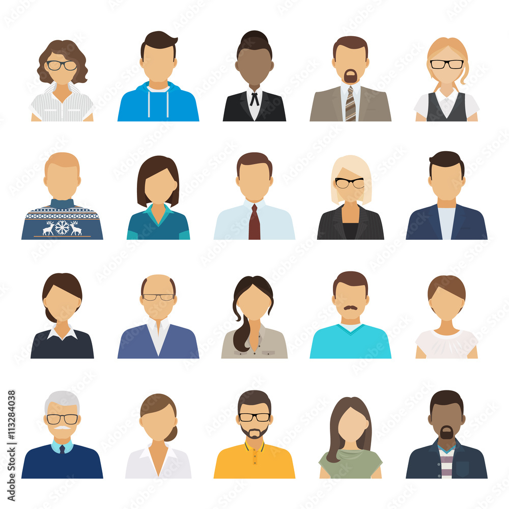 Business people flat avatars. Men and women business and casual clothes icons. Vector illustration Business people flat avatars. Men and women business and casual clothes icons. Vector illustration