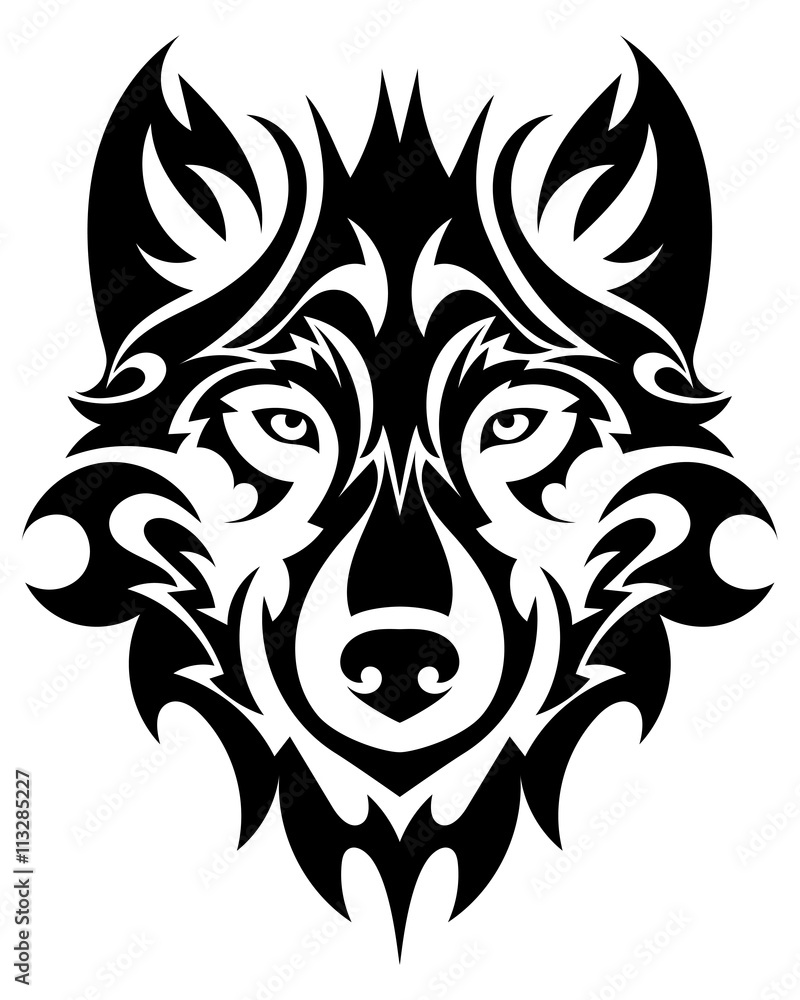 Fototapeta premium Beautiful wolf tattoo.Vector wolf's head as a design element on isolated background