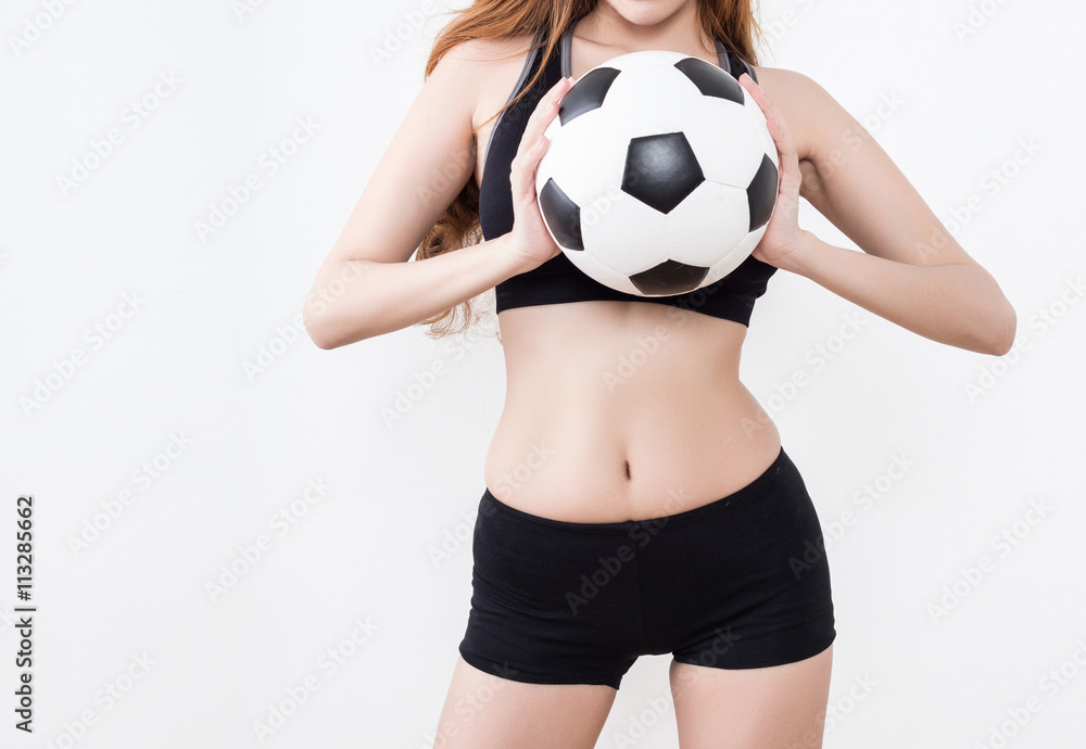 Sexy woman body with soccer ball Stock Photo | Adobe Stock