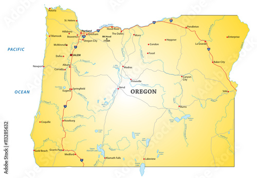 road map of the US state oregon