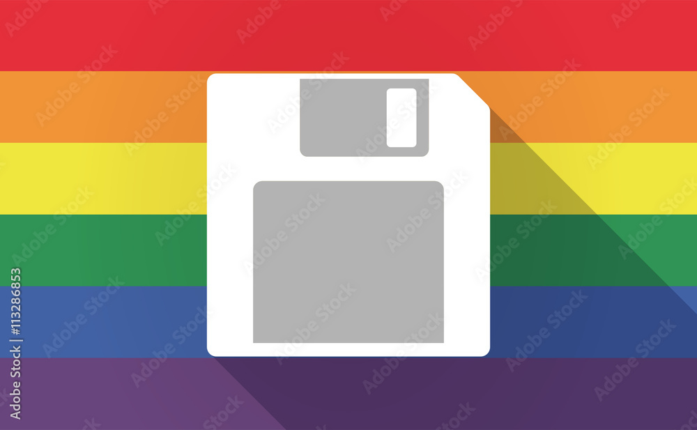 Long shadow Gay Pride flag with a floppy disk - obrazy, fototapety, plakaty 