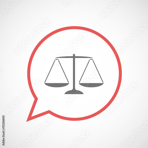 Isolated comic balloon with a justice weight scale sign