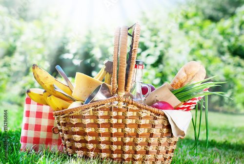 Picnic Wattled Basket Setting Food Summer Time