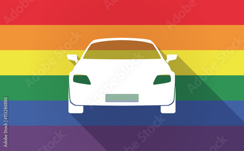 Long shadow Gay Pride flag with a car
