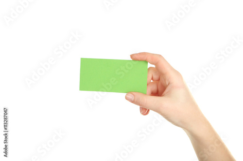 Hand holding card on a white background