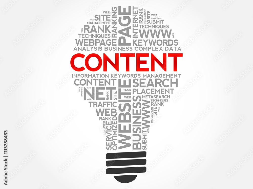 CONTENT bulb word cloud, business concept CONTENT bulb word cloud, business concept