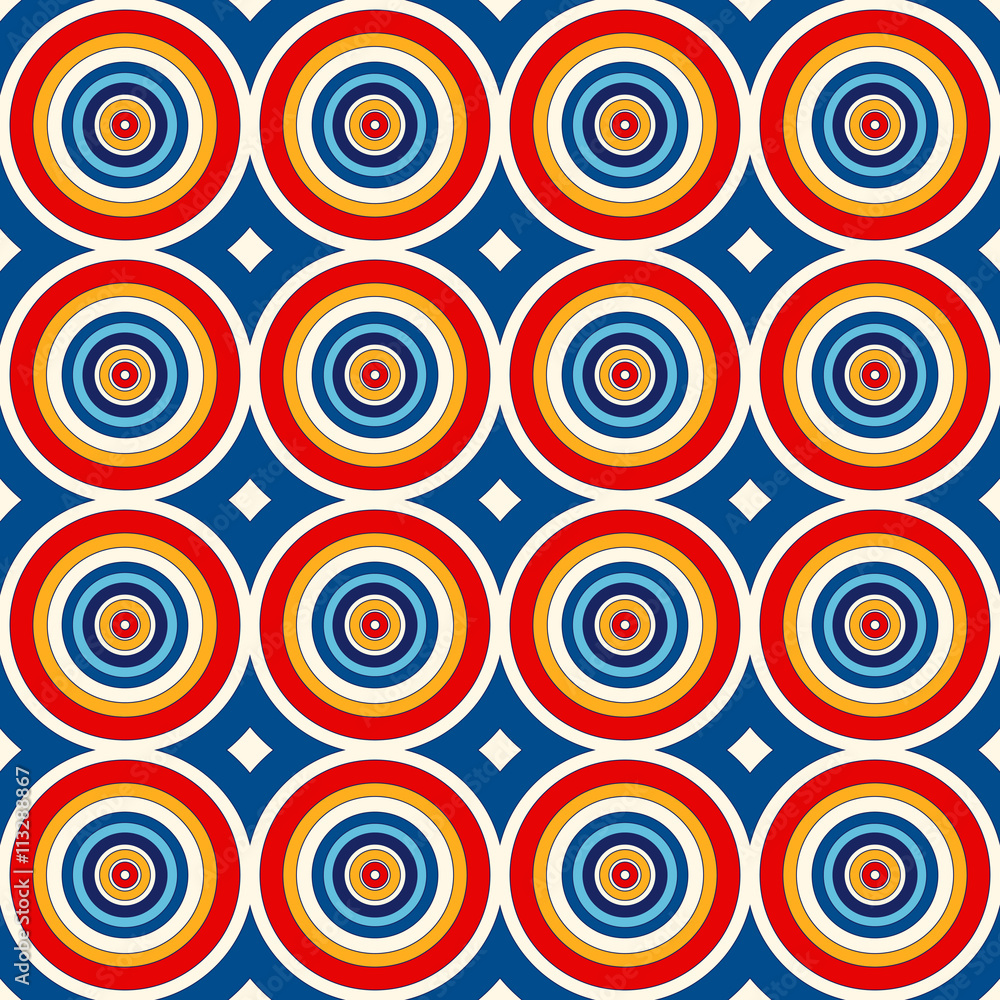 Seamless pattern with symmetric geometric ornament. Abstract background with colorful round vortexes. Seamless pattern with symmetric geometric ornament. Abstract background with colorful round vortexes.