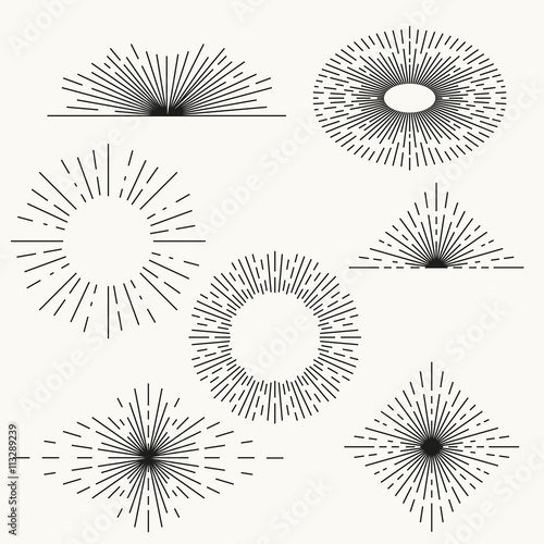 Set trendy hand drawn retro sunburst