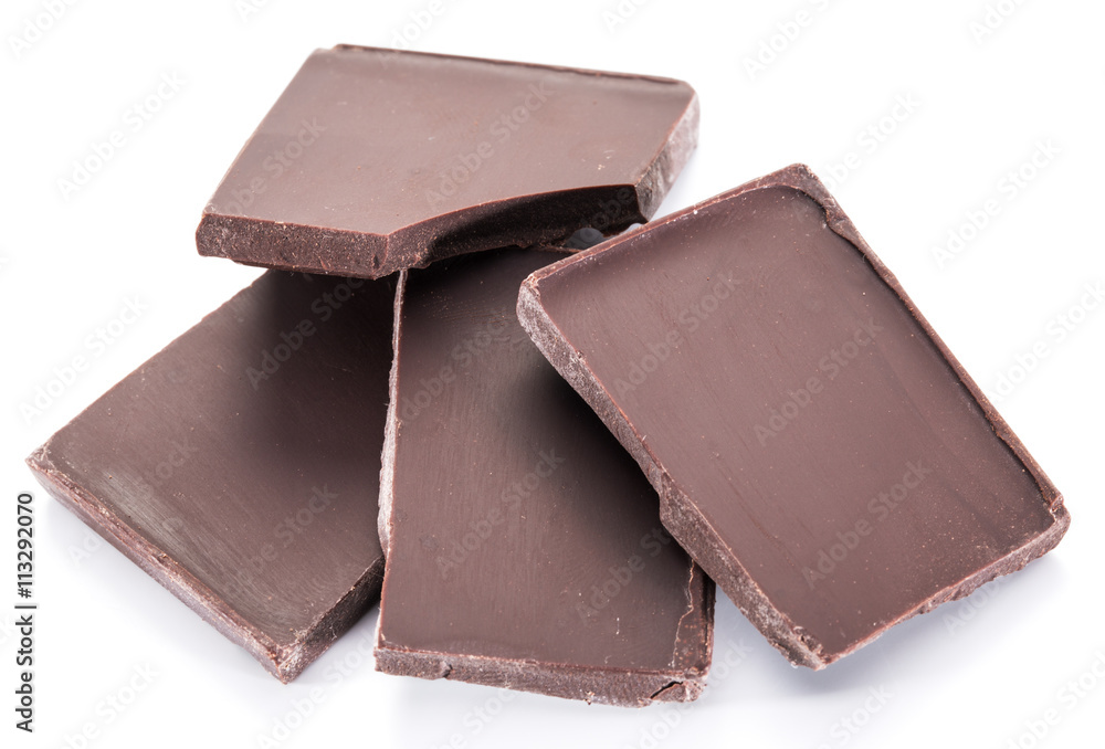 Pieces of chocolate bar isolated on a white background. Pieces of chocolate bar isolated on a white background.