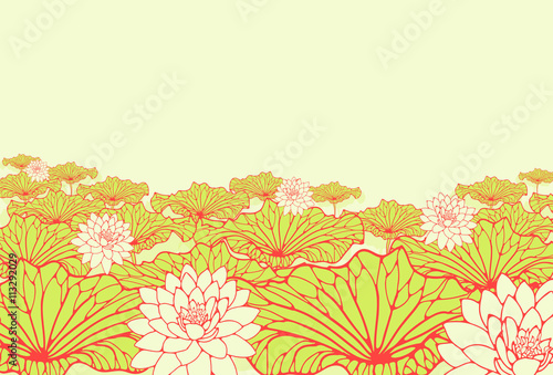 a field of lotus poster background in red and fresh green