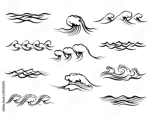 Ocean waves or sea waves isolated on white background vector