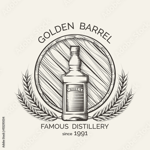 Whisky distillery emblem. Vector whisky production logo template