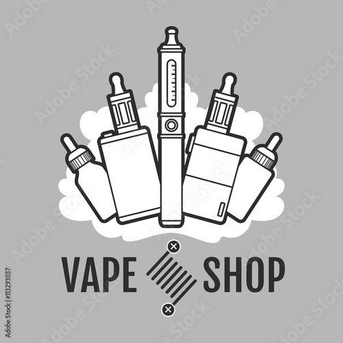 Vape label. Electronic cigarette for vape or e-cigarette design element