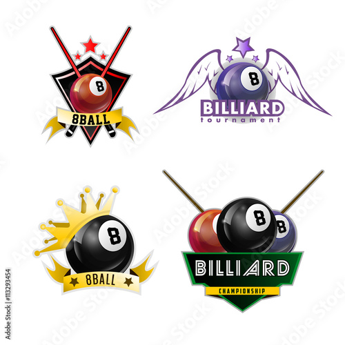 Billiards, pool and snooker sport logos set