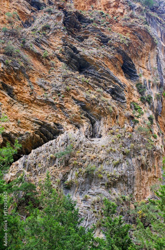 Geological in Samaria Gorge on Crete island, Greece