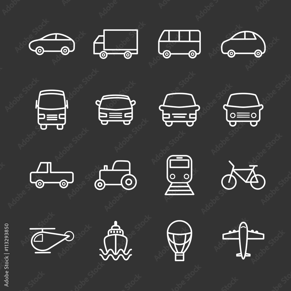 Collection of linear transportation icons. Thin icons for web, mobile apps design Collection of linear transportation icons. Thin icons for web, mobile apps design
