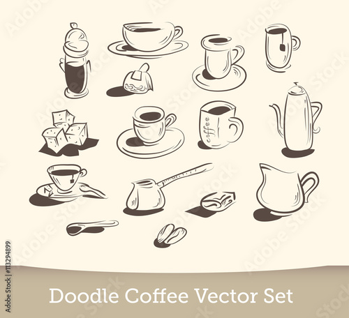 coffee doodle set isolated on white background. vector illustration