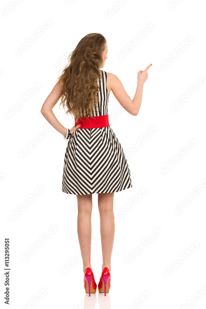 Fototapeta premium Long Haired Woman Pointing Rear View