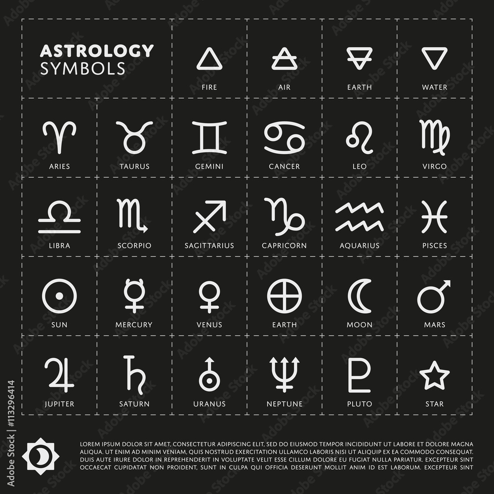 Vector Astrology Signs of the zodiac. Planet the Solar system. Four ...