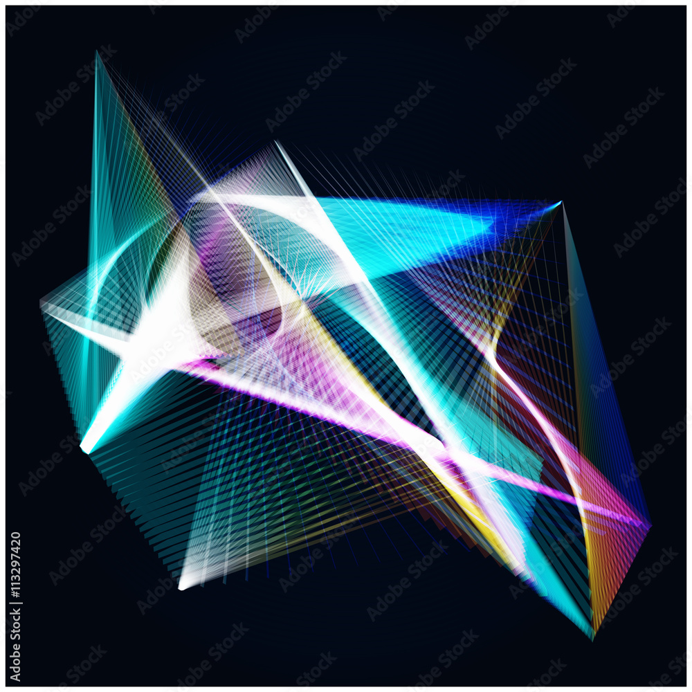 Lines shapes light abstract on blue dark background. Vector expanding ...
