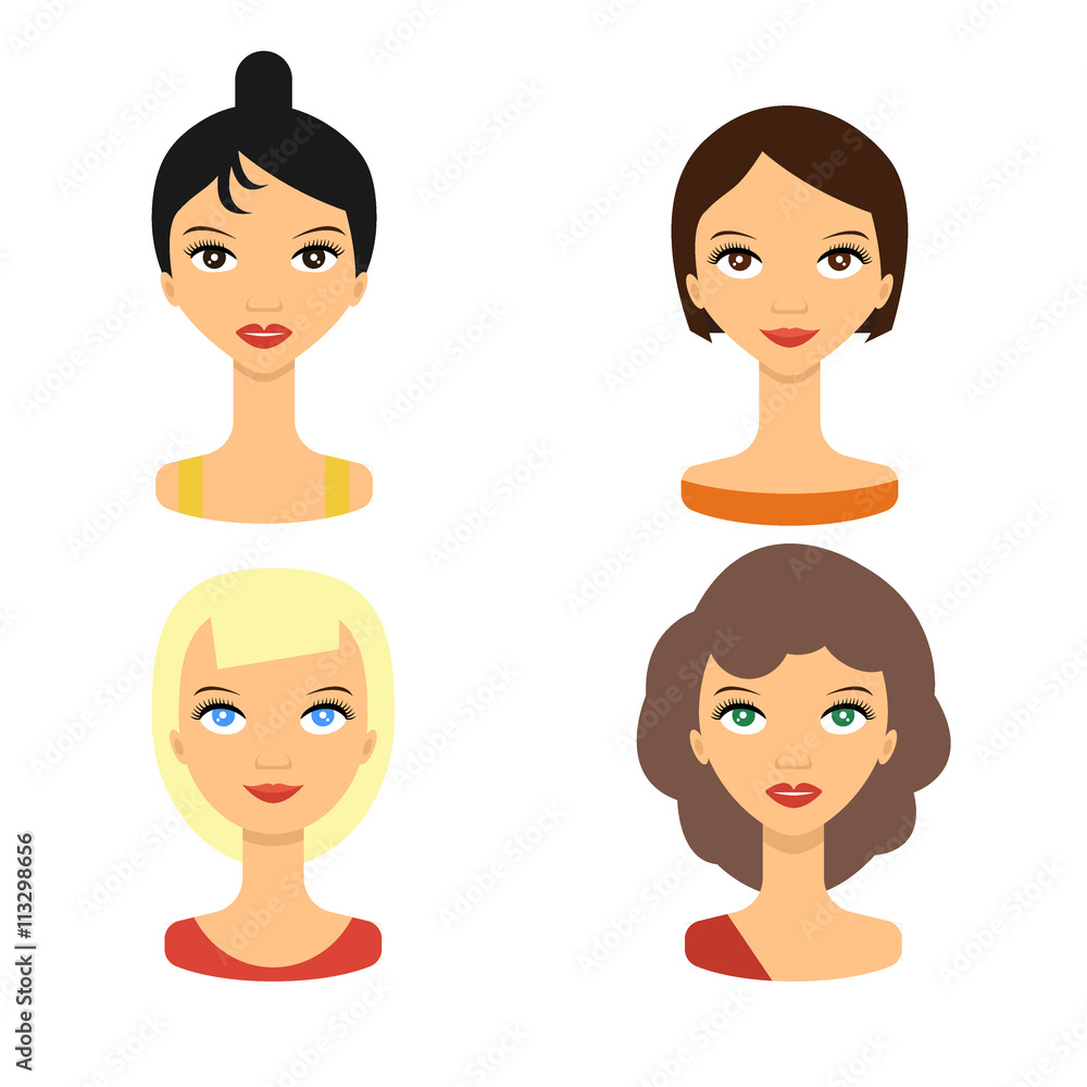 Set people faces icon - vector stock. Beauty woman avatar. Set people faces icon - vector stock. Beauty woman avatar.