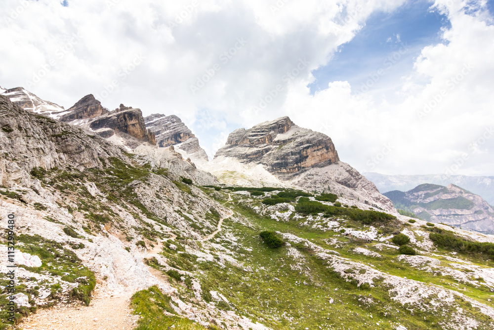 An alpine route in the mountains, also known as Alta Via 1, The Dolomites, Alps, South Tyrol, Italy.