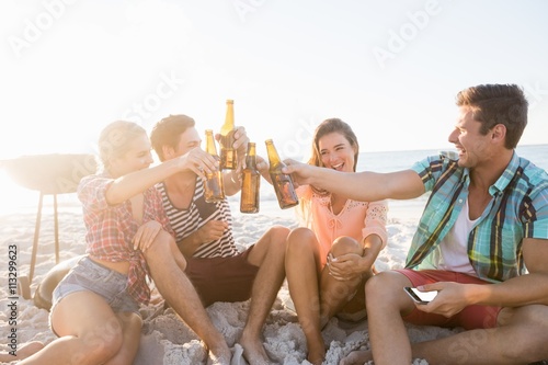 Smiling friends cheering with beer © WavebreakMediaMicro