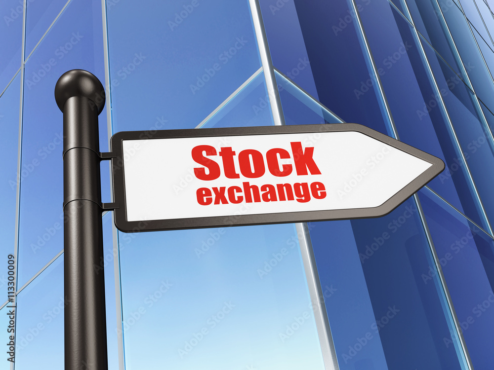 Business concept: sign Stock Exchange on Building background Business concept: sign Stock Exchange on Building background