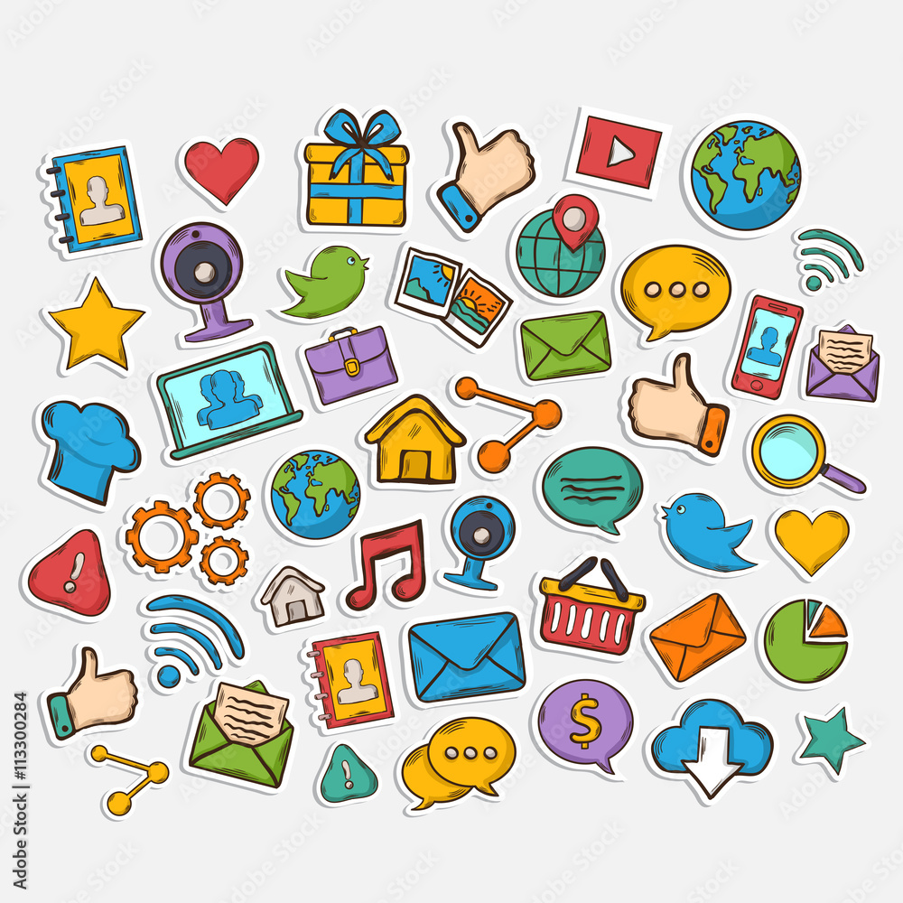 Mobile Apps vector icon set hand drawn and isolated on a white background Mobile Apps vector icon set hand drawn and isolated on a white background