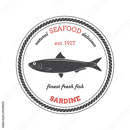 Vector sardine silhouette. Sardine label. Template for stores, markets, food packaging. Seafood illustration.