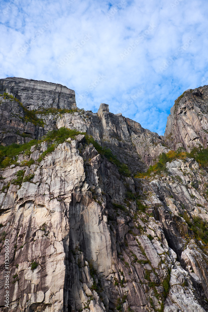 Steep rugged mountainside surrounding the Pulpit Rock landing in the middle Steep rugged mountainside surrounding the Pulpit Rock landing in the middle