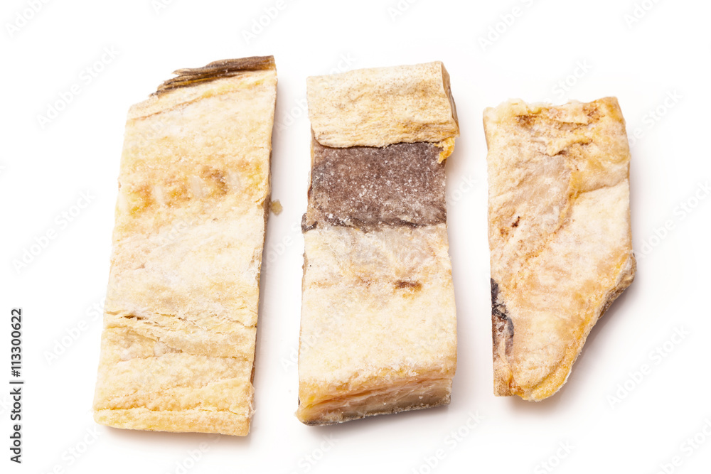 Salted codfish or salt cod isolated on a white background Salted codfish or salt cod isolated on a white background