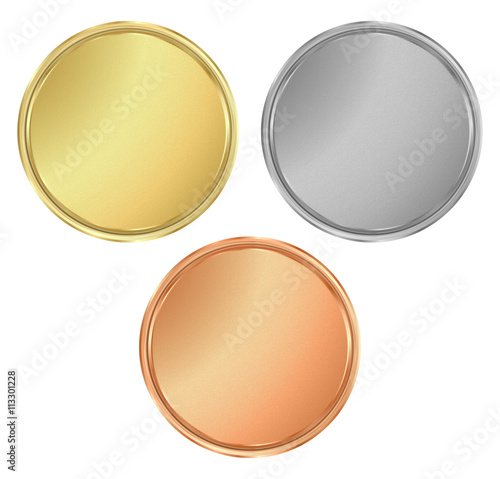 vector round empty textured gold silver bronze medals.  It can b