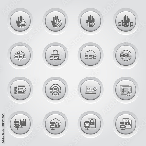 Button Design Security and Protection Icons Set.