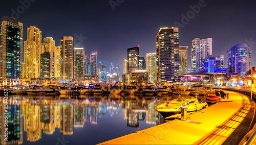 Photography Colorful dubai marina skyline, United Arab Emirates.