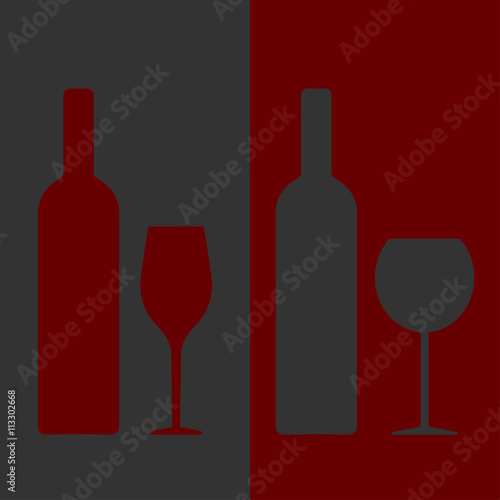 wine set, bottle and glass of wine. white and red. vector illustration.