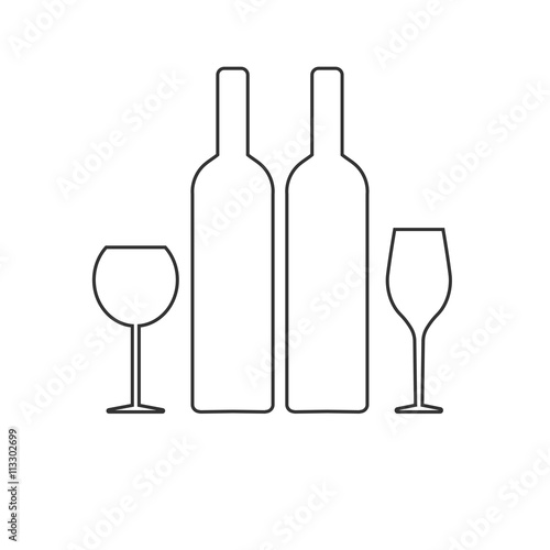 wine set, bottle and glass of wine. white and red. vector illustration.