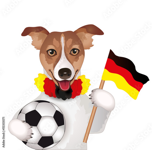 Hund mit Fußball und Deutschland Fahne
Vektor Illustration isoliert auf weißem Hintergrund

