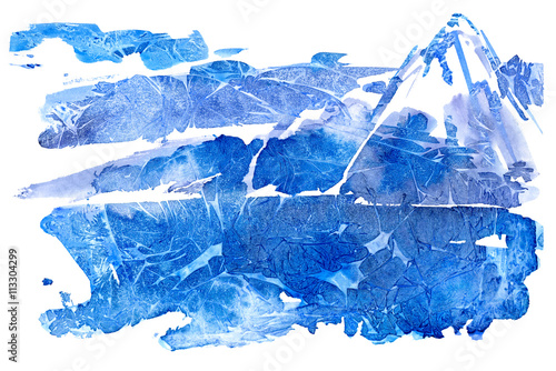 Abstract landscape with mountains.Watery background.Watercolor hand drawn illustration.Wet splash.